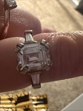 5Ct Emerald Cut Simulated Diamond Ring, 925 Vintage